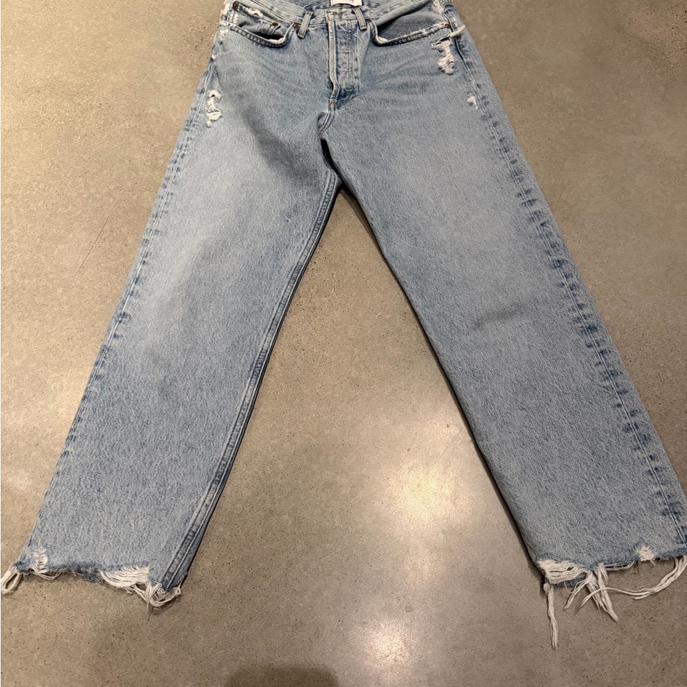 AGOLDE 90’s Crop Style Light Blue Distressed Women's Jeans